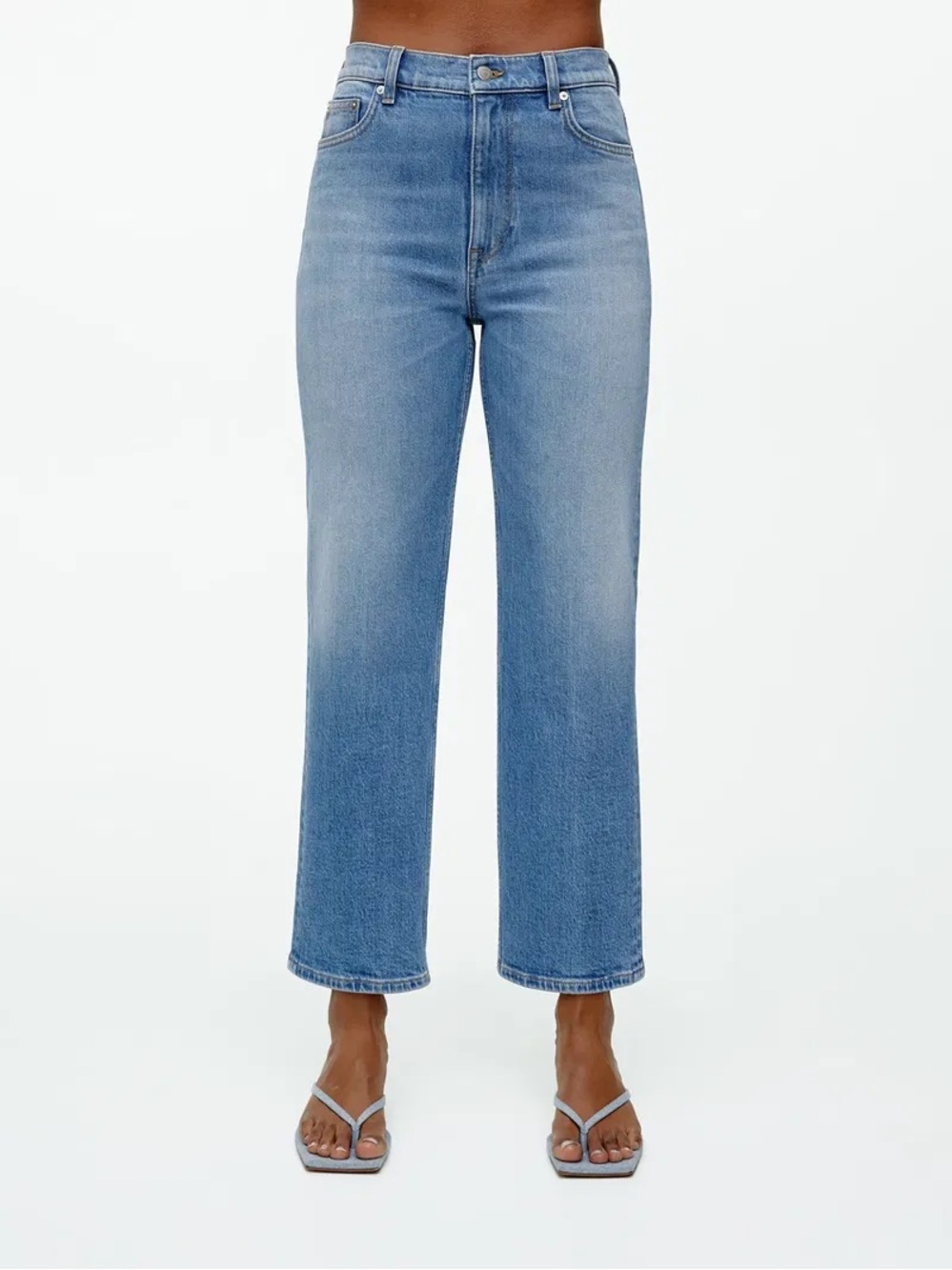 ARKET Rose Cropped Straight Stretch Jeans Ankle High Rise Slim Denim Blue